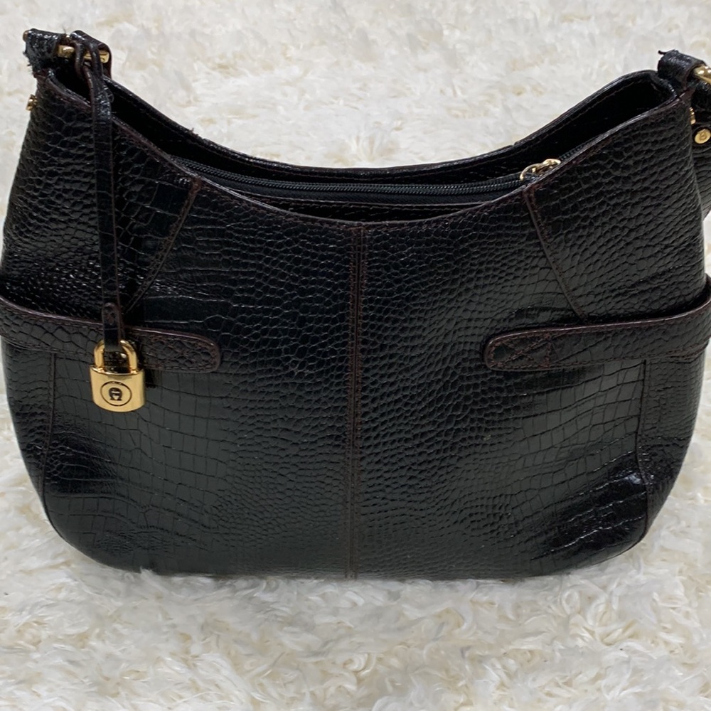 VINTAGE ETIENNE AIGNER EMBOSSED GENUINE LEATHER HOBO STYLE BAG - Picture 7 of 13